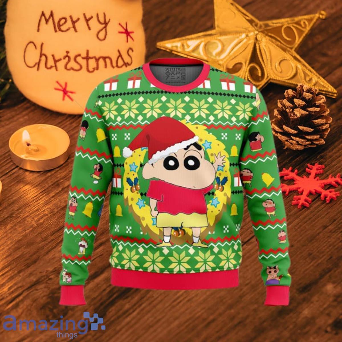 Santa Shinnosuke Crayon Shin chan Ugly Christmas Sweaters Style Gift For Men And Women image Santa Shinnosuke Crayon Shin-chan Ugly Christmas Sweaters Style Gift For Men And Women Product Photo 1