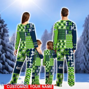Seattle Seahawks Pajamas Set Cute Gift Custom Name Christmas snowflake pattern Pajamas Christmas Gift For Family Product Photo 2