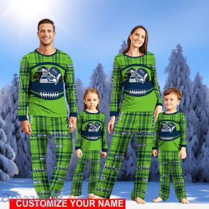 Seattle Seahawks Pajamas Set Cute Gift Family Custom Name Christmas Gift Football Team Pajamas Set Cute Gift Product Photo 1
