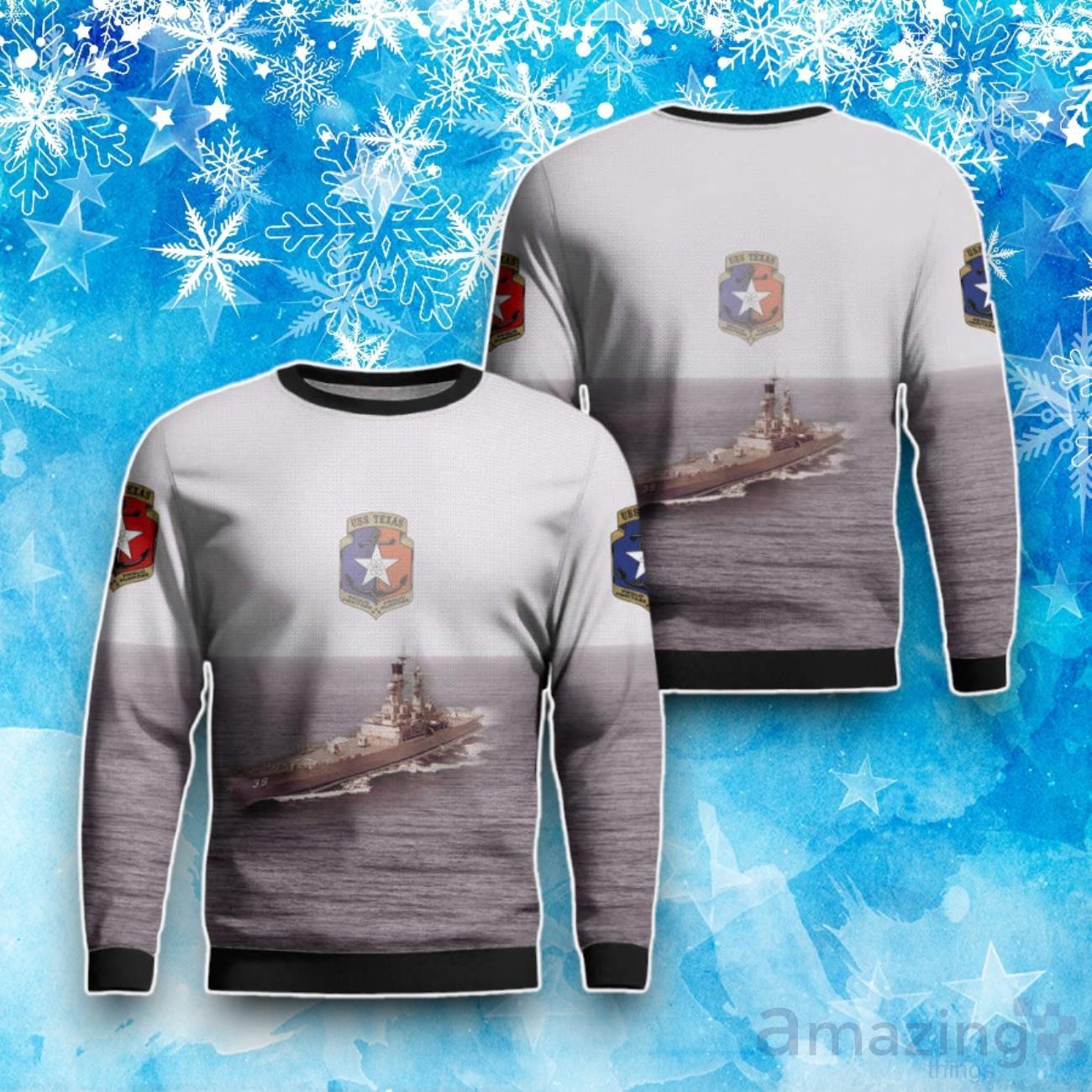 Show Your Naval Pride With USS Texas Ugly Christmas Sweater image Show Your Naval Pride With USS Texas Ugly Christmas Sweater Product Photo 1