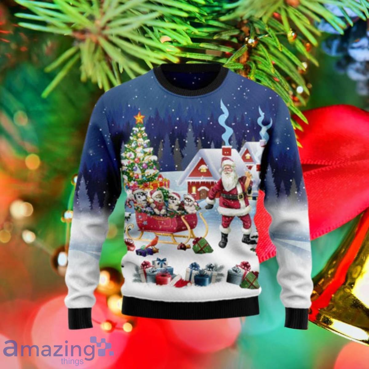 Siberian Husky Santa Sled Ugly Christmas Sweaters Unique Gift For Men And Women image Siberian Husky Santa Sled Ugly Christmas Sweaters Unique Gift For Men And Women Product Photo 1