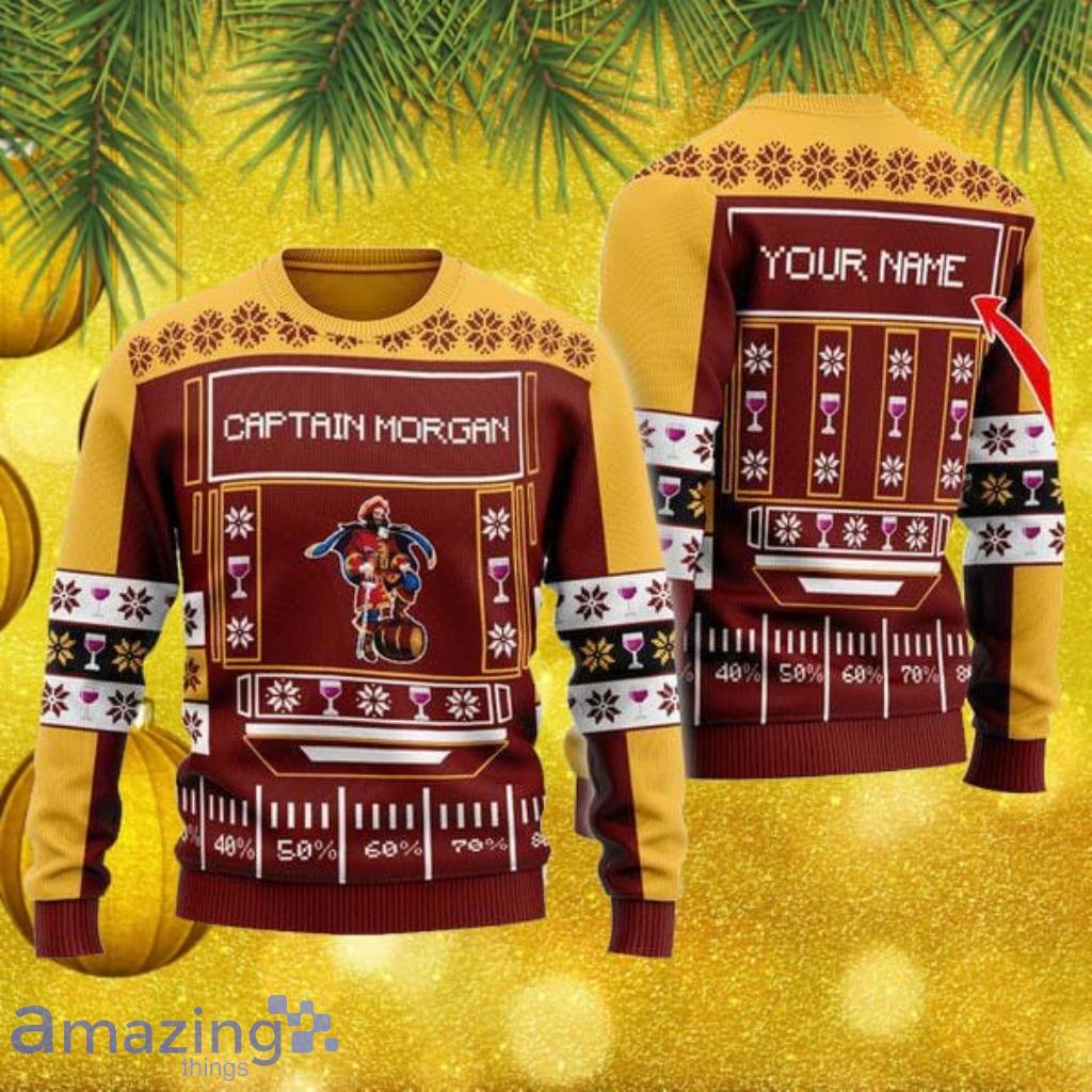 Snowy Captain Morgan Ugly Knitted Sweater Christmas Gift image Snowy Captain Morgan Ugly Knitted Sweater Christmas Gift Product Photo 1