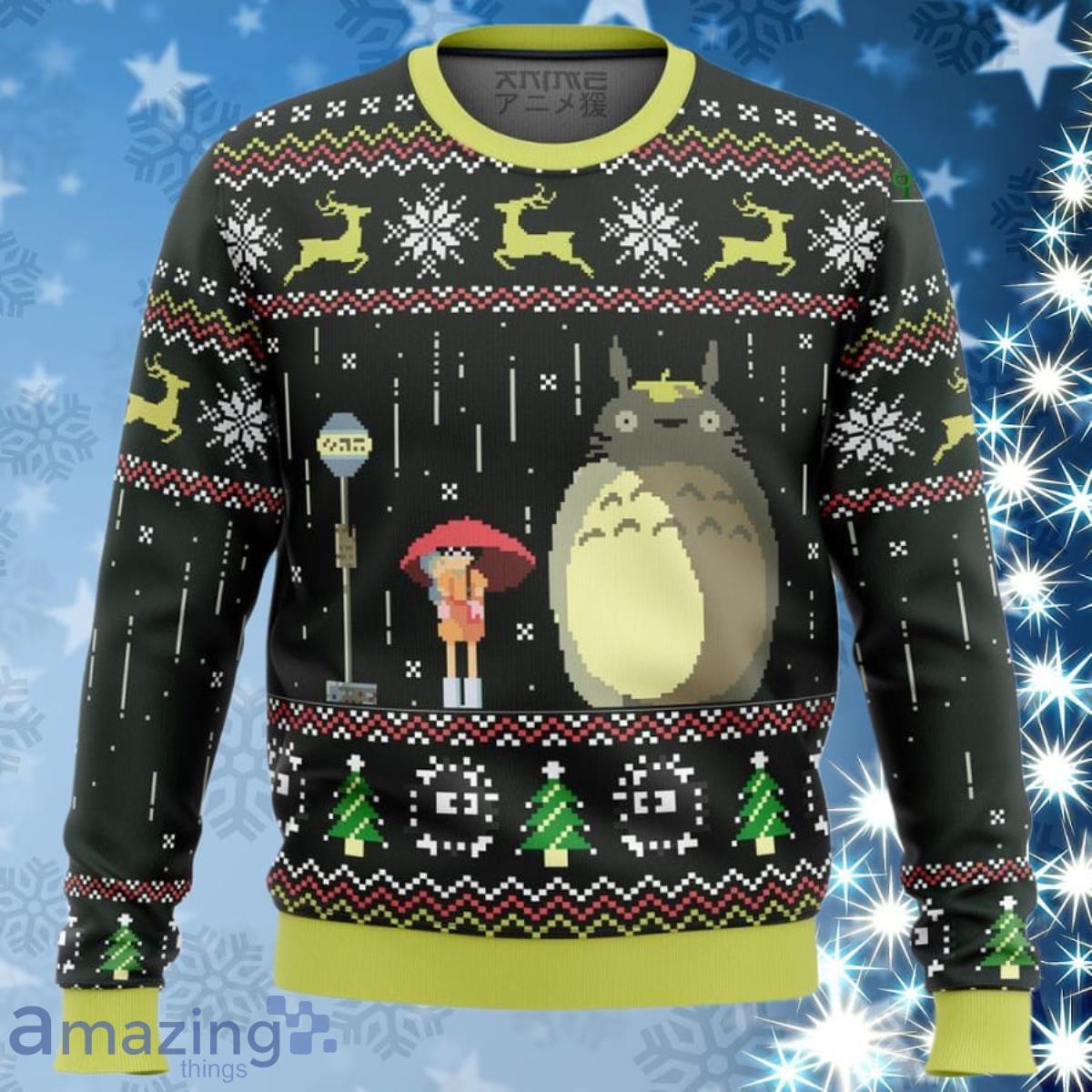 Studio Ghibli Totoro Rain Ugly Sweater Impressive Gift image Studio Ghibli Totoro Rain Ugly Sweater Impressive Gift Product Photo 1