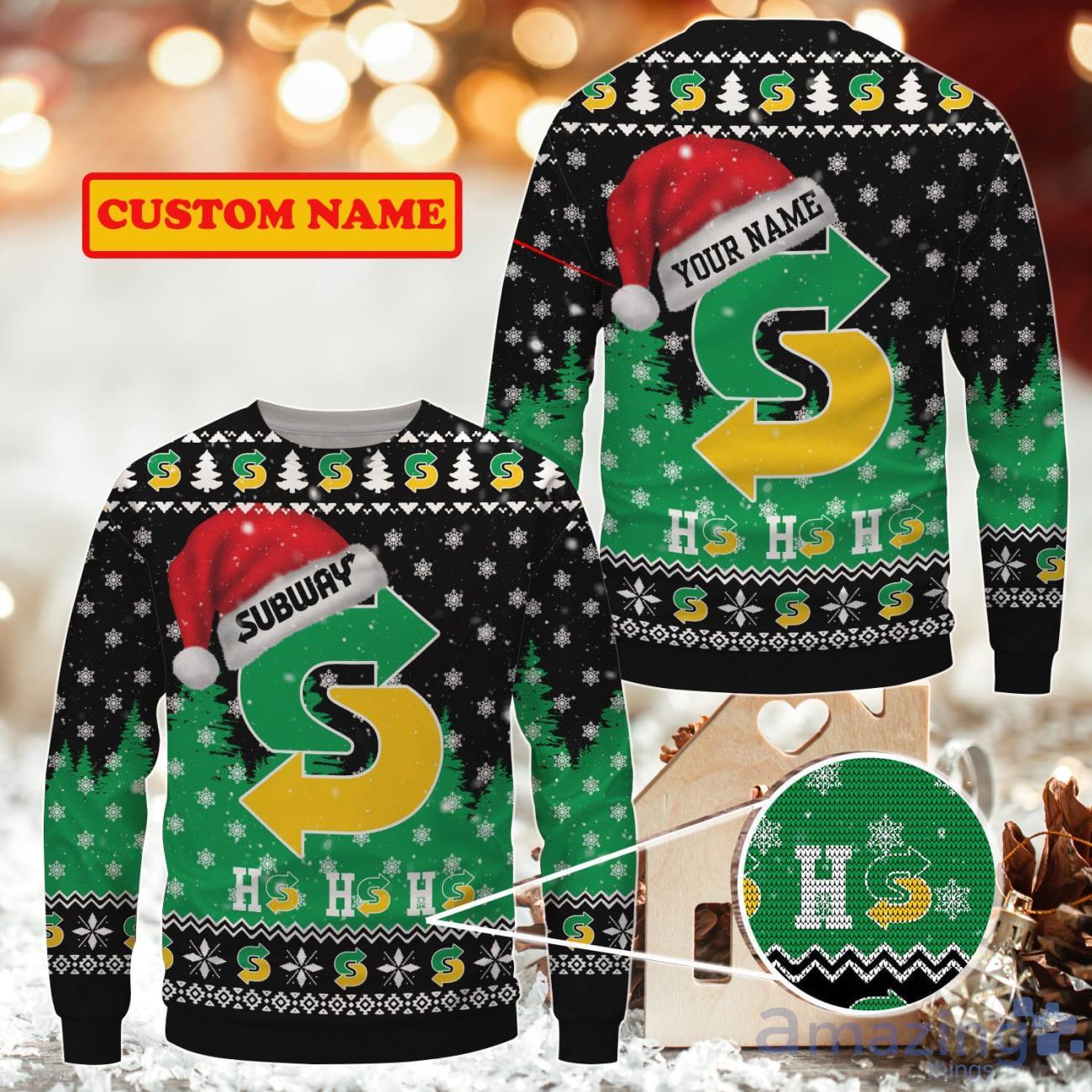 Subway Ugly Christmas Sweater Uniform Custom Name image Subway Ugly Christmas Sweater Uniform Custom Name Product Photo 1