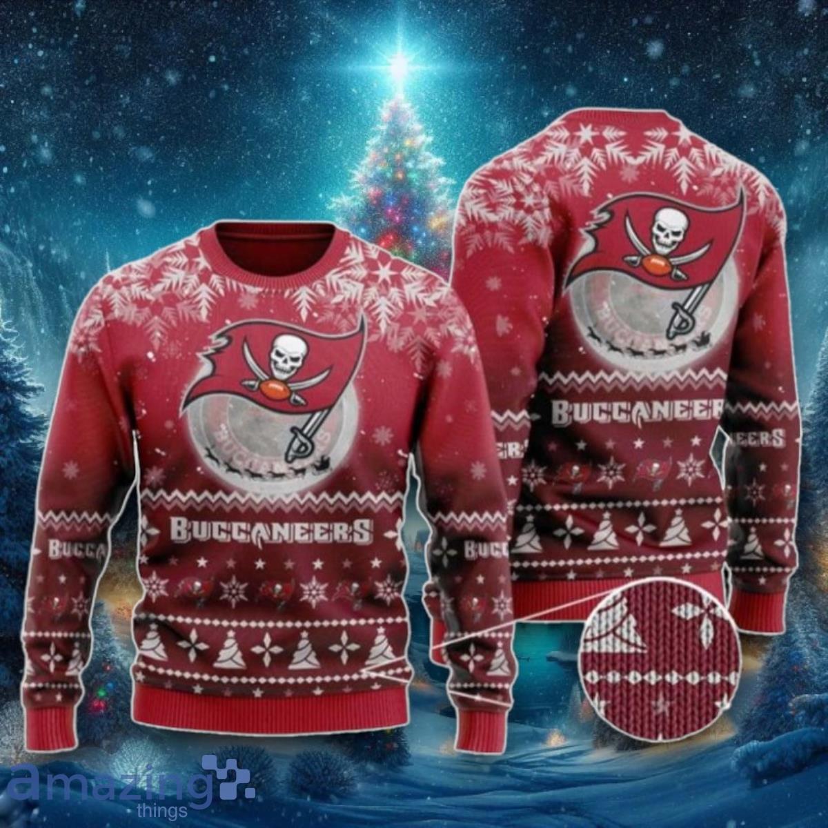 Tampa Bay Buccaneers Santa Claus In The Moon Ugly Christmas Sweaters Unique Gift For Men And Women image Tampa Bay Buccaneers Santa Claus In The Moon Ugly Christmas Sweaters Unique Gift For Men And Women Product Photo 1
