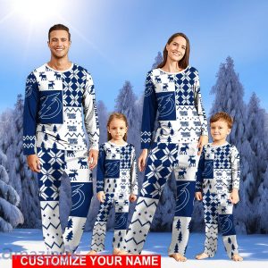 Tampa Bay Lightning Pajamas Set Cute Gift Custom Name Christmas snowflake pattern Pajamas Christmas Gift For Family Product Photo 1