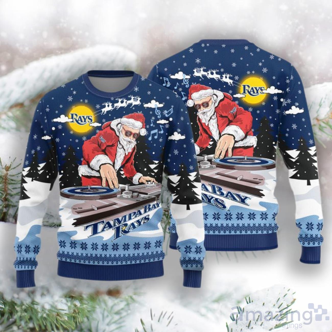 Tampa Bay Rays Christmas Funny DJ Santa New Style Knitted Sweater image Tampa Bay Rays Christmas Funny DJ Santa New Style Knitted Sweater Product Photo 1