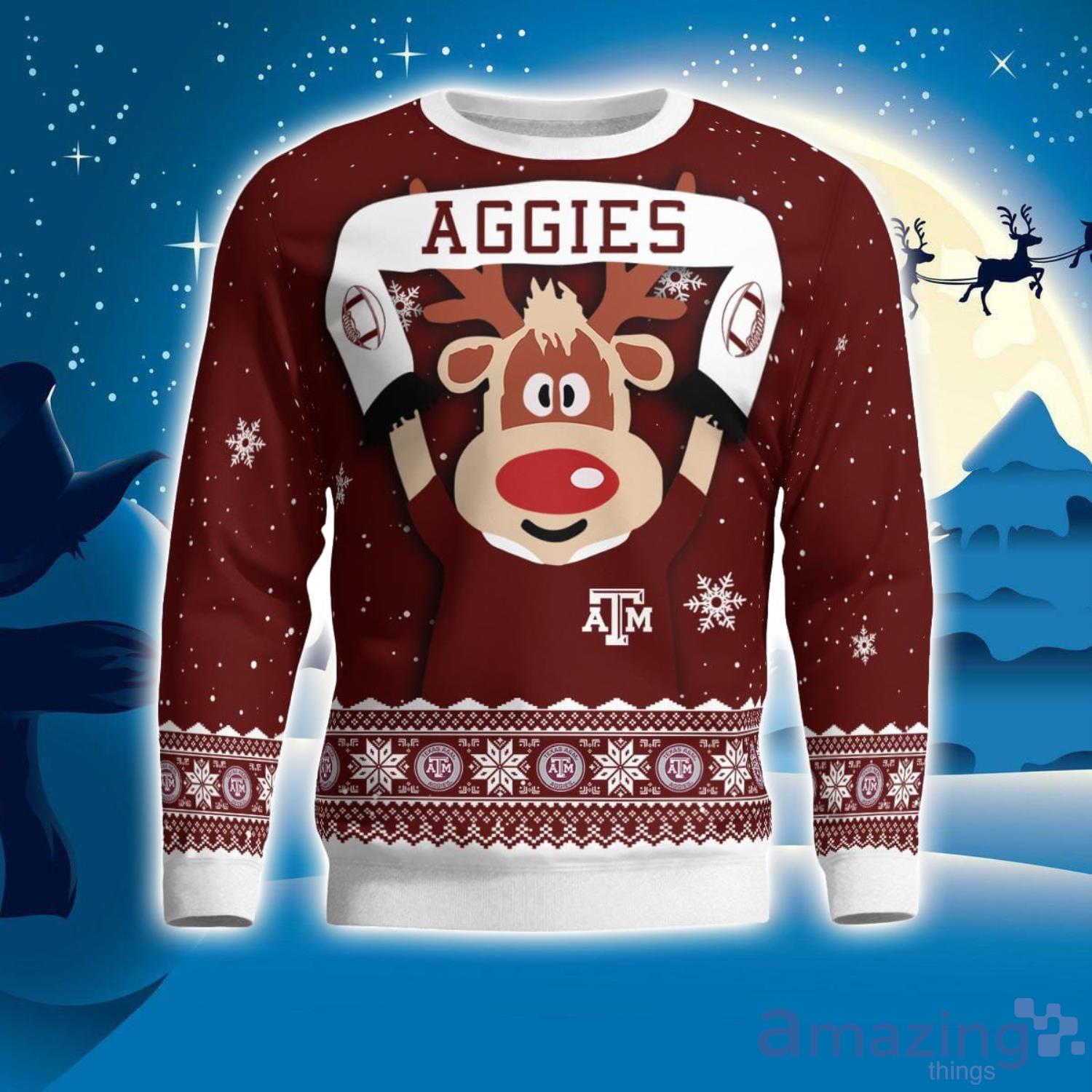Texas A&M Aggies Cute Reindeer Ugly Christmas Sweater Christmas Party Gift image Texas A&M Aggies Cute Reindeer Ugly Christmas Sweater Christmas Party Gift Product Photo 1