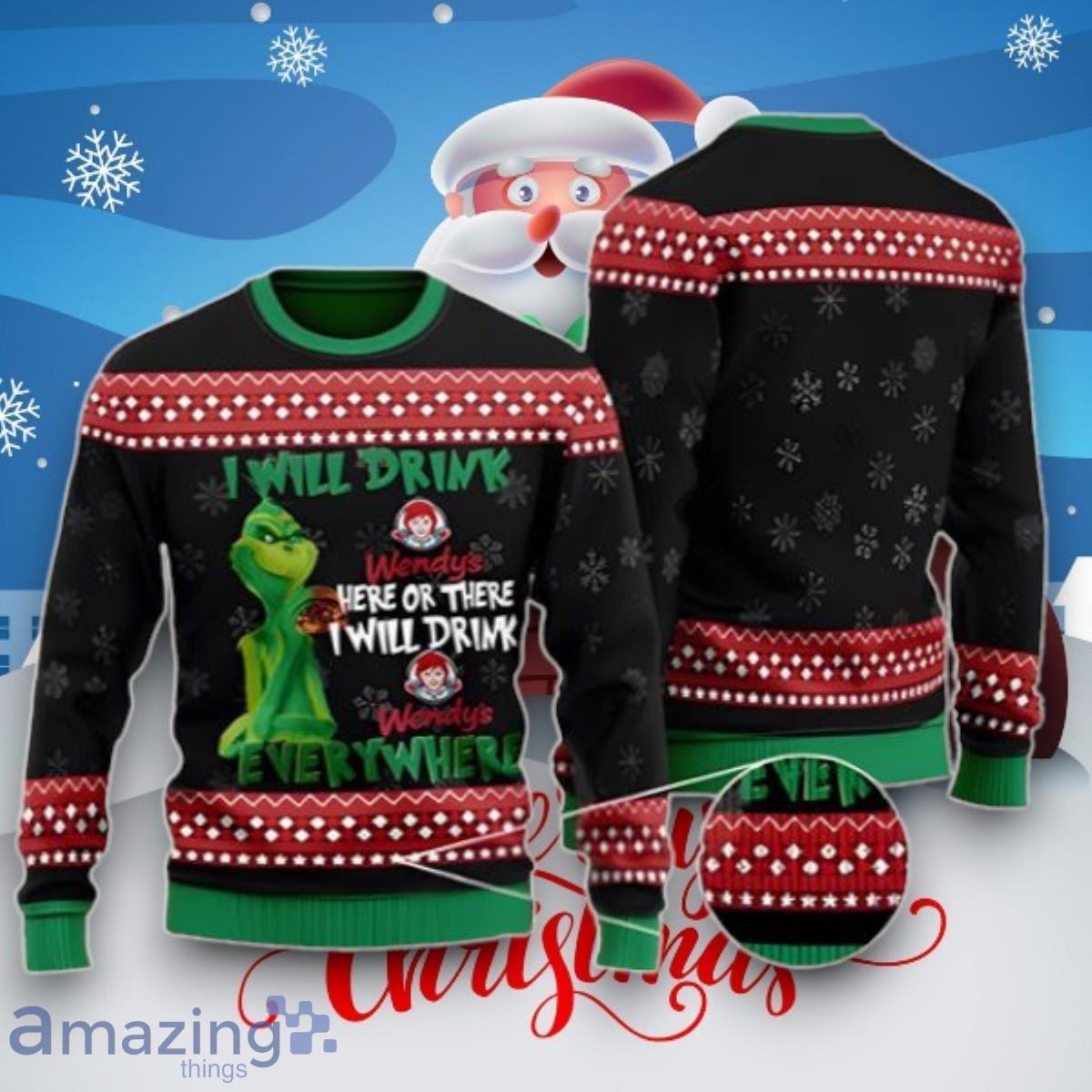 The Grinch I Will Drink Here Or There Ugly Xmas Christmas Sweater Unique Gift image The Grinch I Will Drink Here Or There Ugly Xmas Christmas Sweater Unique Gift Product Photo 1