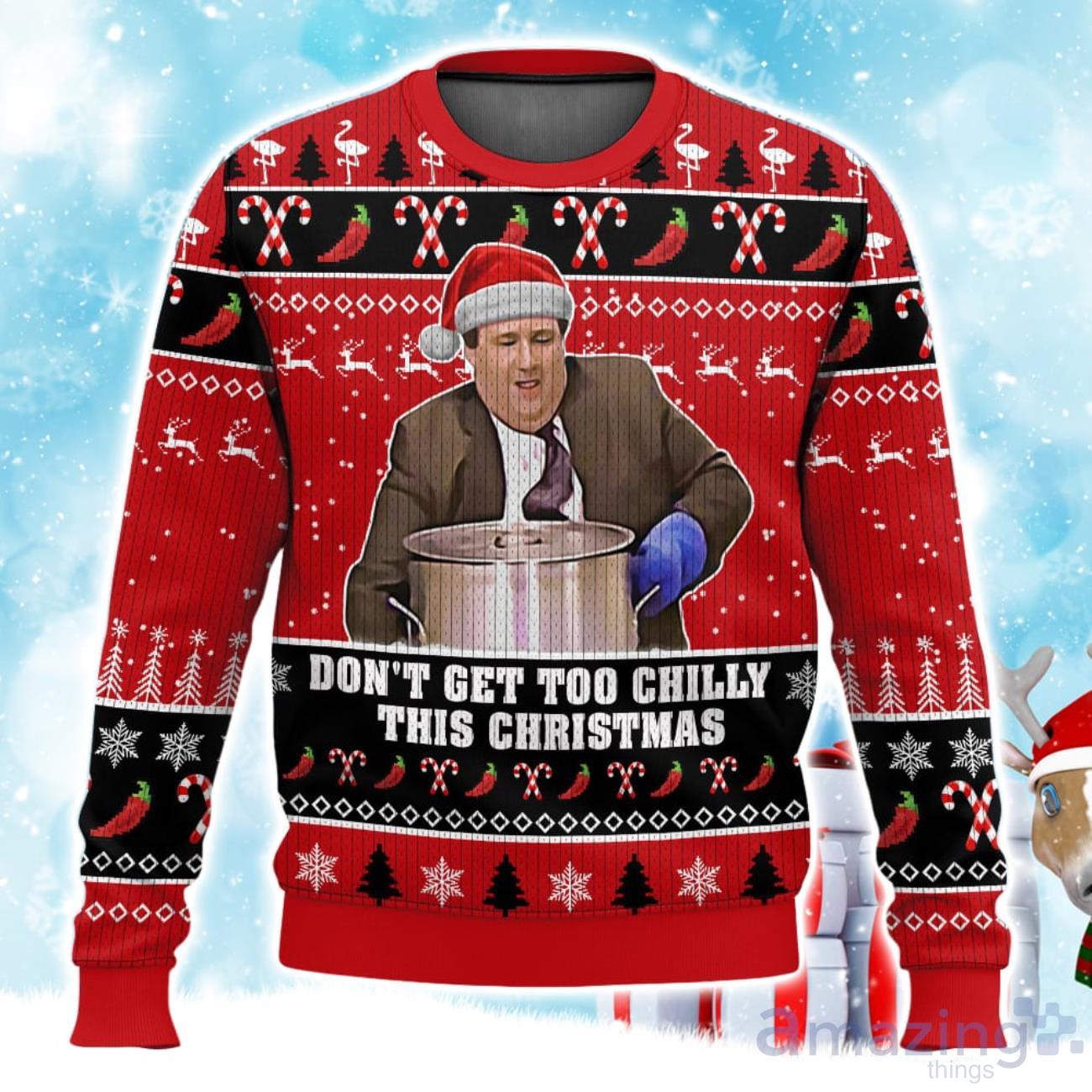 The Office Kevin Malone Don’t Get Too Chilly This Christmas Ugly Christmas Sweater image The Office Kevin Malone Don’t Get Too Chilly This Christmas Ugly Christmas Sweater Product Photo 1