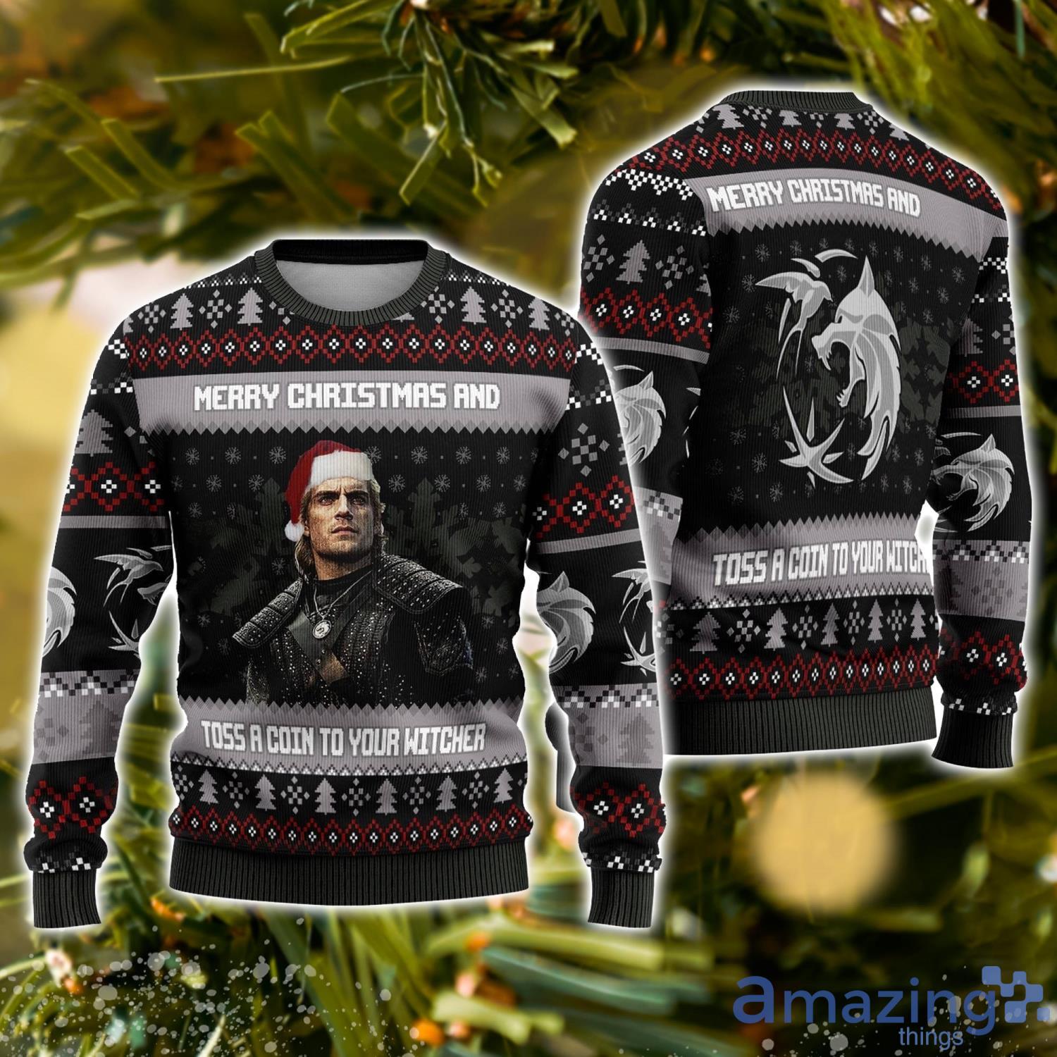 The Witcher Geralt of Rivia Ugly Sweater Toss a Coin To Your Witcher 3D Ugly Christmas Sweater image The Witcher Geralt of Rivia Ugly Sweater Toss a Coin To Your Witcher 3D Ugly Christmas Sweater Product Photo 1