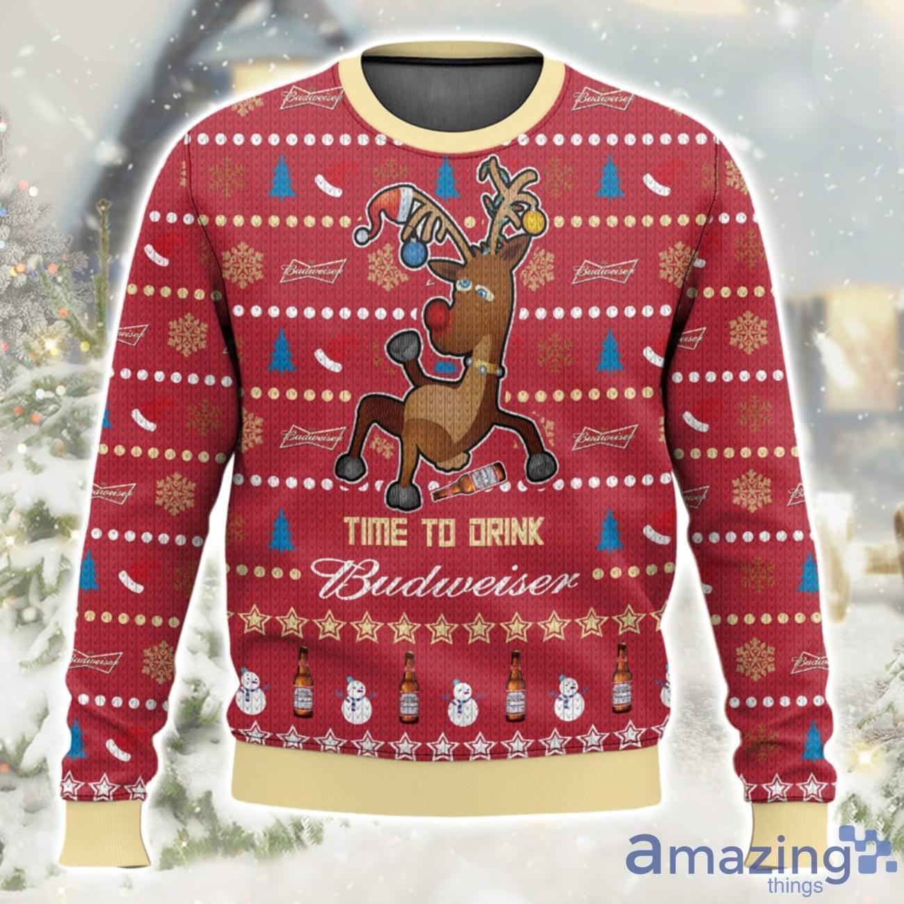 Time To Drink Budweiser Ugly Christmas Sweater Limited Edition Gift For All image Time To Drink Budweiser Ugly Christmas Sweater Limited Edition Gift For All Product Photo 1