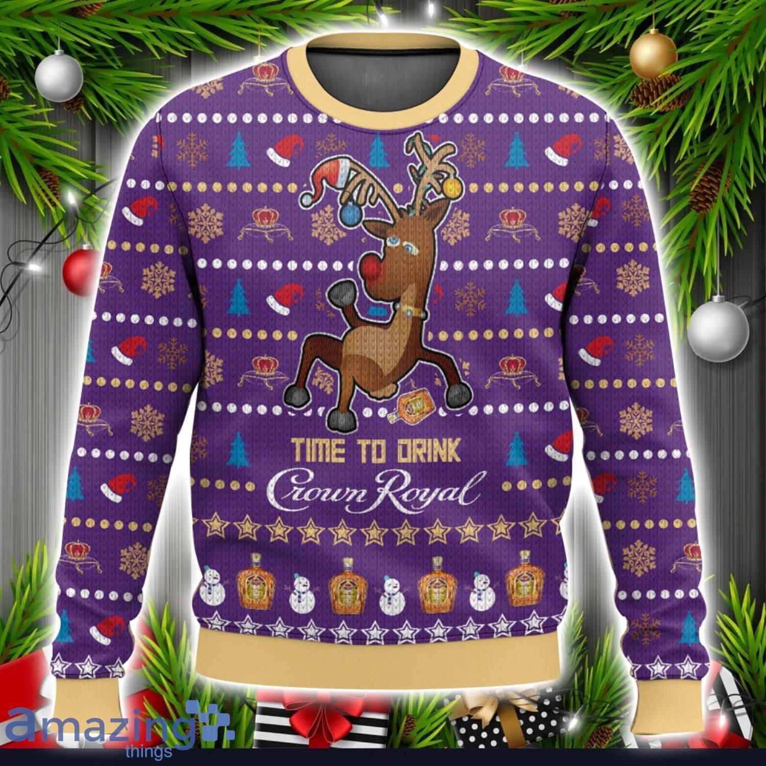 Time To Drink Crown Royal Ugly Christmas Sweater Christmas Holiday Gift image Time To Drink Crown Royal Ugly Christmas Sweater Christmas Holiday Gift Product Photo 1