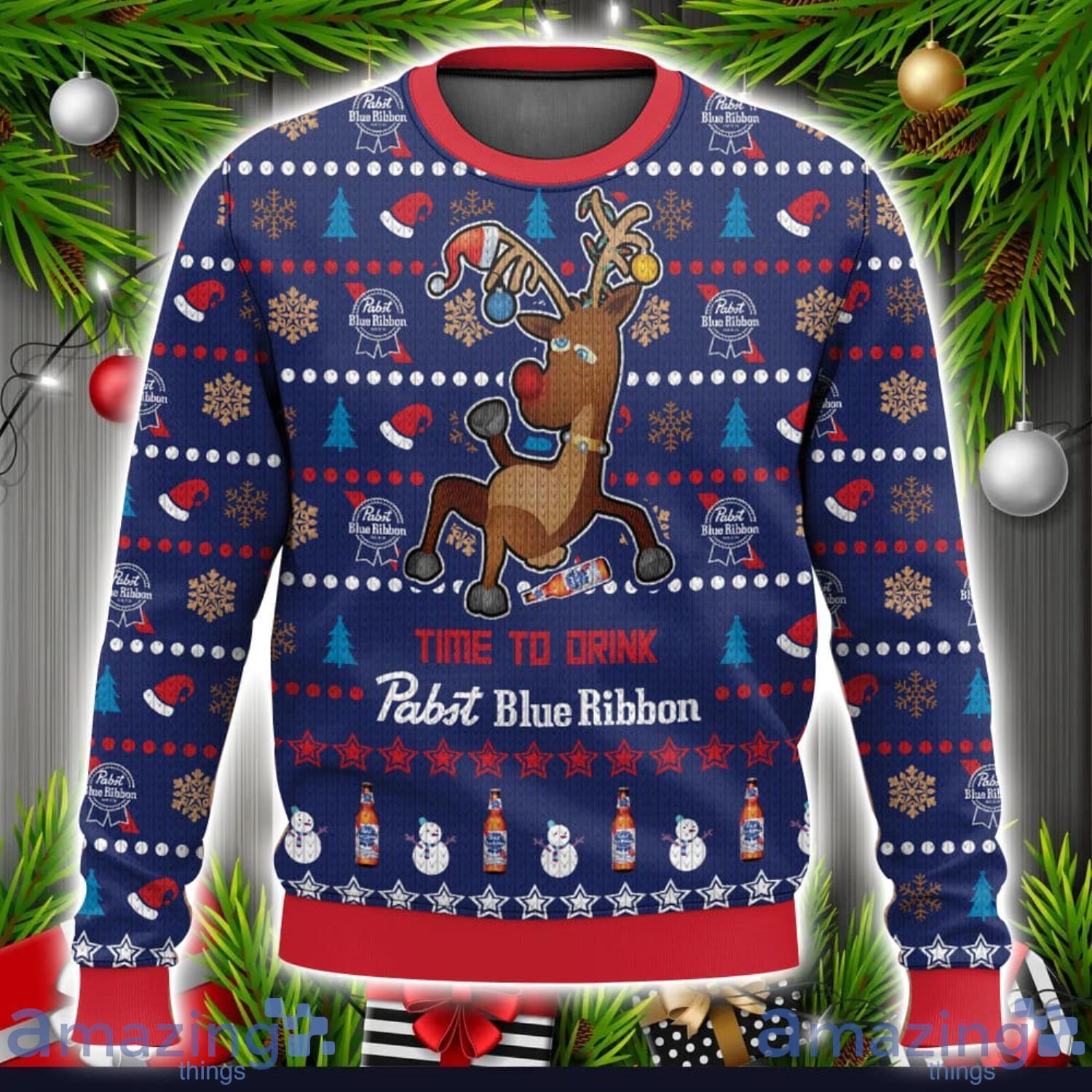 Time To Drink Pabst Blue Ribbon Ugly Christmas Sweater Christmas Holiday Gift image Time To Drink Pabst Blue Ribbon Ugly Christmas Sweater Christmas Holiday Gift Product Photo 1