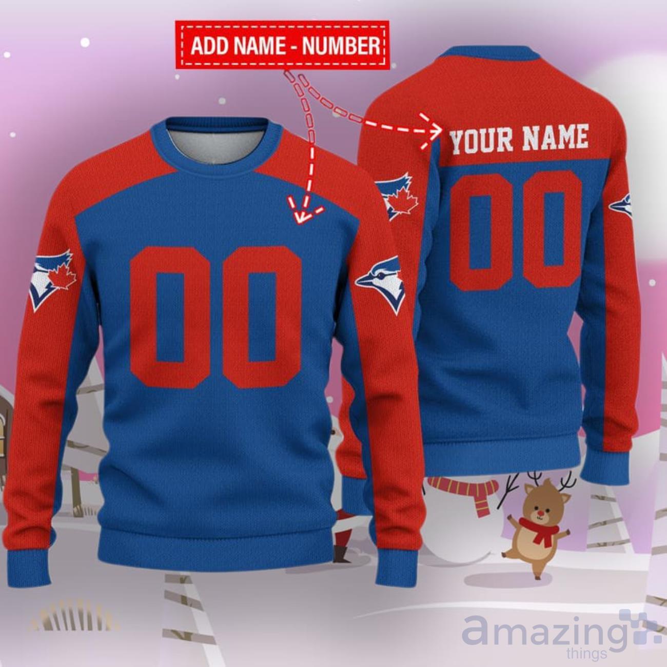Toronto Blue Jays Ugly Sweater Custom Name And Number Hot Design For Christmas Gift image Toronto Blue Jays Ugly Sweater Custom Name And Number Hot Design For Christmas Gift Product Photo 1
