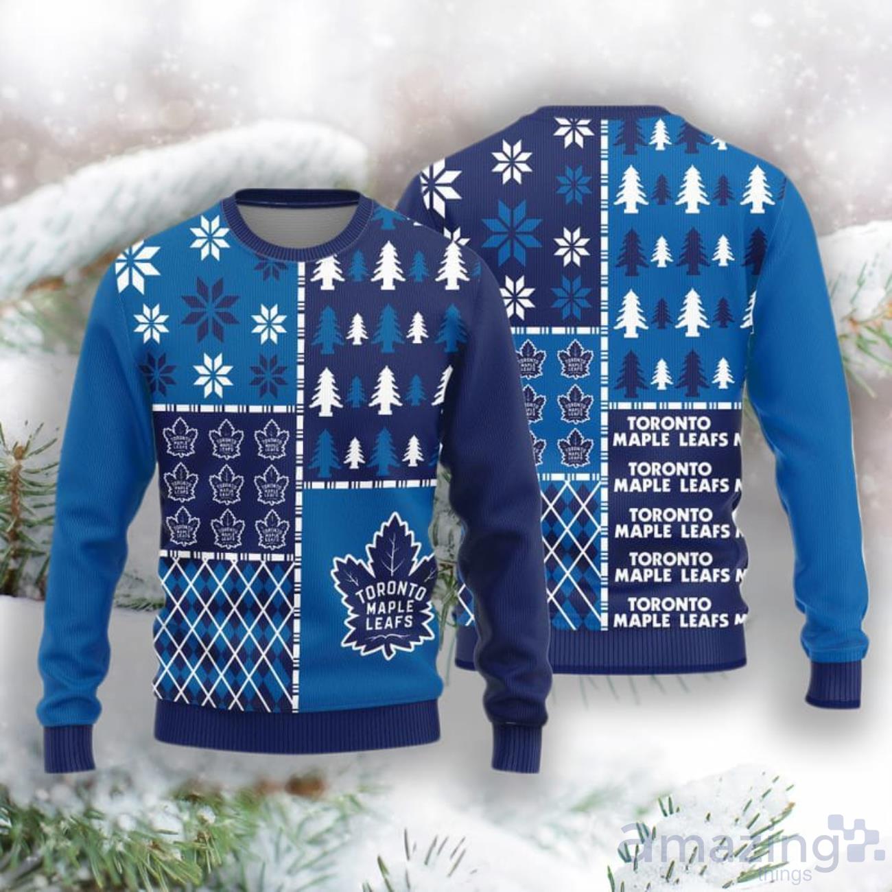 Toronto Maple Leafs Christmas Pine Trees Pattern New Style Knitted Sweater image Toronto Maple Leafs Christmas Pine Trees Pattern New Style Knitted Sweater Product Photo 1