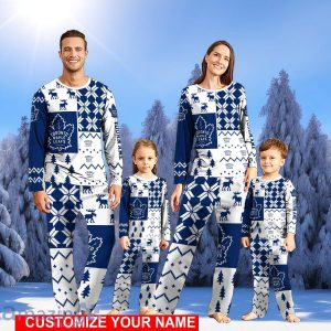 Toronto Maple Leafs Pajamas Set Cute Gift Custom Name Christmas snowflake pattern Pajamas Christmas Gift For Family Product Photo 1
