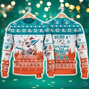 Tua Tagovailoa Miami Dolphins Being A Dolphins Fan Is My D.N.A NFL Christmas Ugly Sweater Product Photo 1