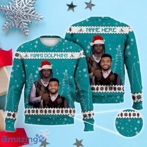 Tua Tagovailoa Tyreek Hill Miami Football Ugly Christmas Sweater, The Dolphins Bros Custom Name Product Photo 1