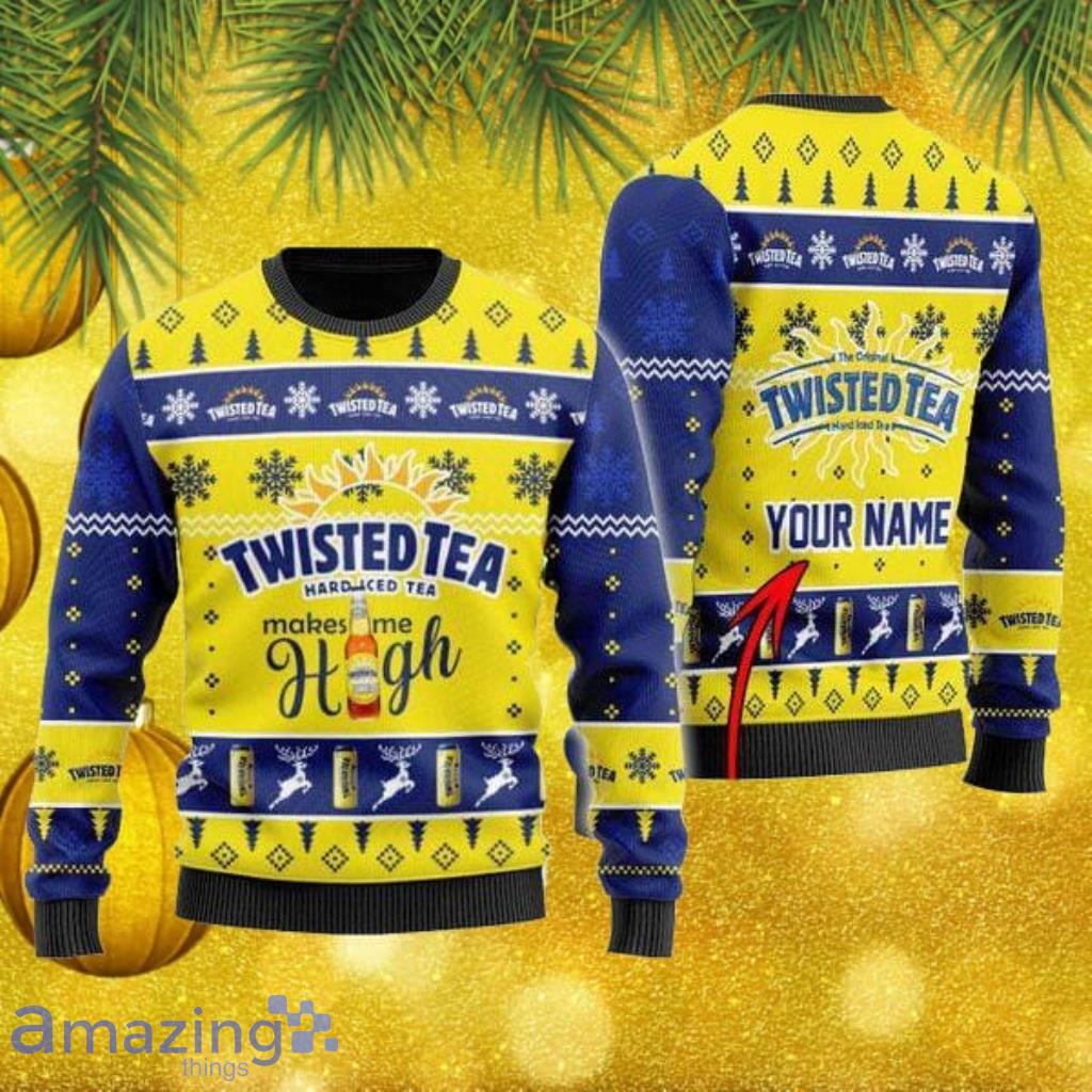Twisted Tea Makes Me High Ugly Knitted Sweater Christmas Gift image Twisted Tea Makes Me High Ugly Knitted Sweater Christmas Gift Product Photo 1