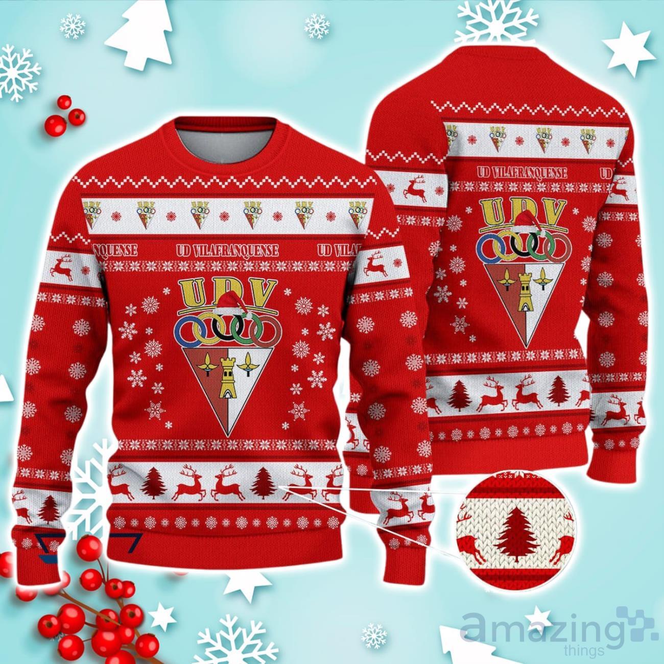 U.D. Vilafranquense Ugly Christmas Sweater Ideal Gift For Fans image U.D. Vilafranquense Ugly Christmas Sweater Ideal Gift For Fans Product Photo 1