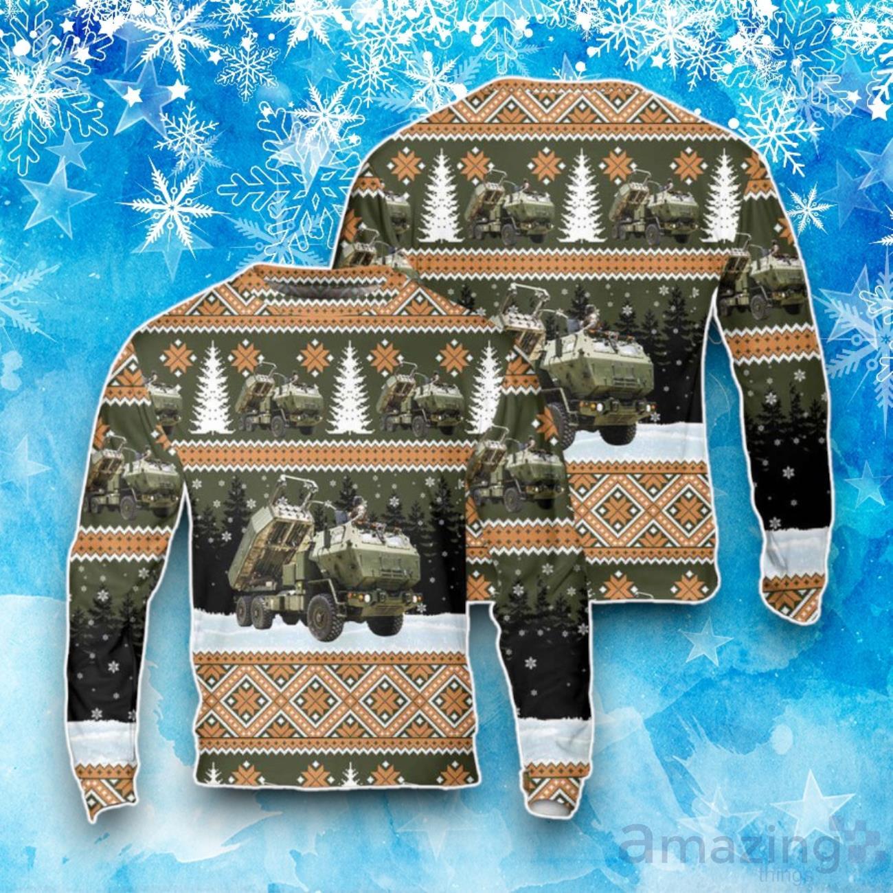U.S. Marine Corps High Mobility Artillery Rocket System M142 HIMARS Ugly Christmas Sweater image U.S. Marine Corps High Mobility Artillery Rocket System M142 HIMARS Ugly Christmas Sweater Product Photo 1