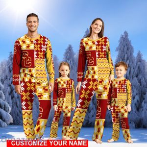 USC Trojans Pajamas Set Cute Gift Personalized Name For Sport Fans Christmas Pajamas Set Cute Gift For Family Product Photo 1