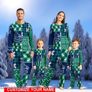 Vancouver Canucks Pajamas Set Cute Gift Custom Name Christmas snowflake pattern Pajamas Christmas Gift For Family Product Photo 1