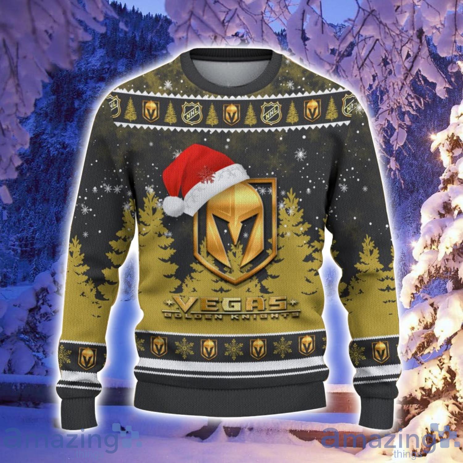 Vegas Golden Knights Santa Hat Pattern Ugly Christmas Sweater For Men And Women image Vegas Golden Knights Santa Hat Pattern Ugly Christmas Sweater For Men And Women Product Photo 2