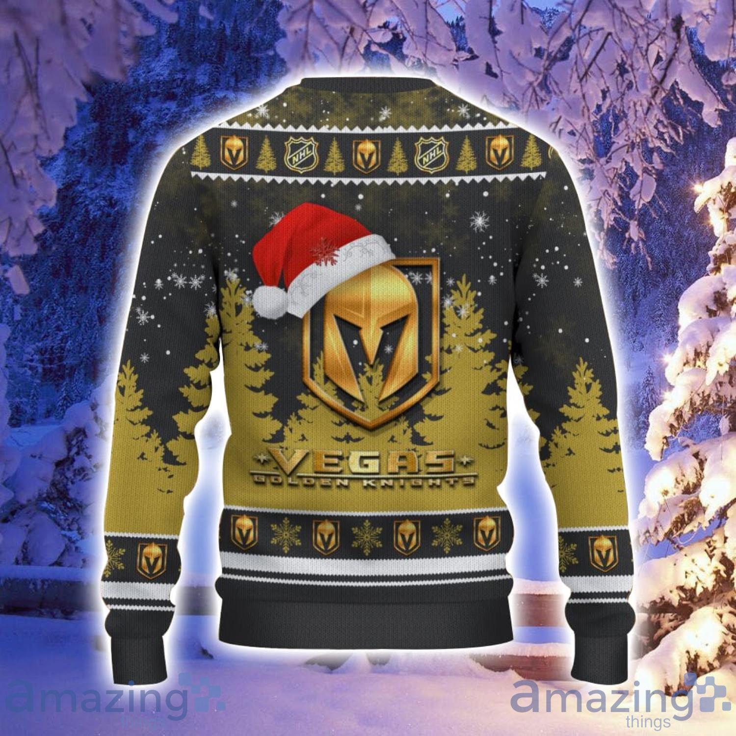 Vegas Golden Knights Santa Hat Pattern Ugly Christmas Sweater For Men And Women image Vegas Golden Knights Santa Hat Pattern Ugly Christmas Sweater For Men And Women Product Photo 3