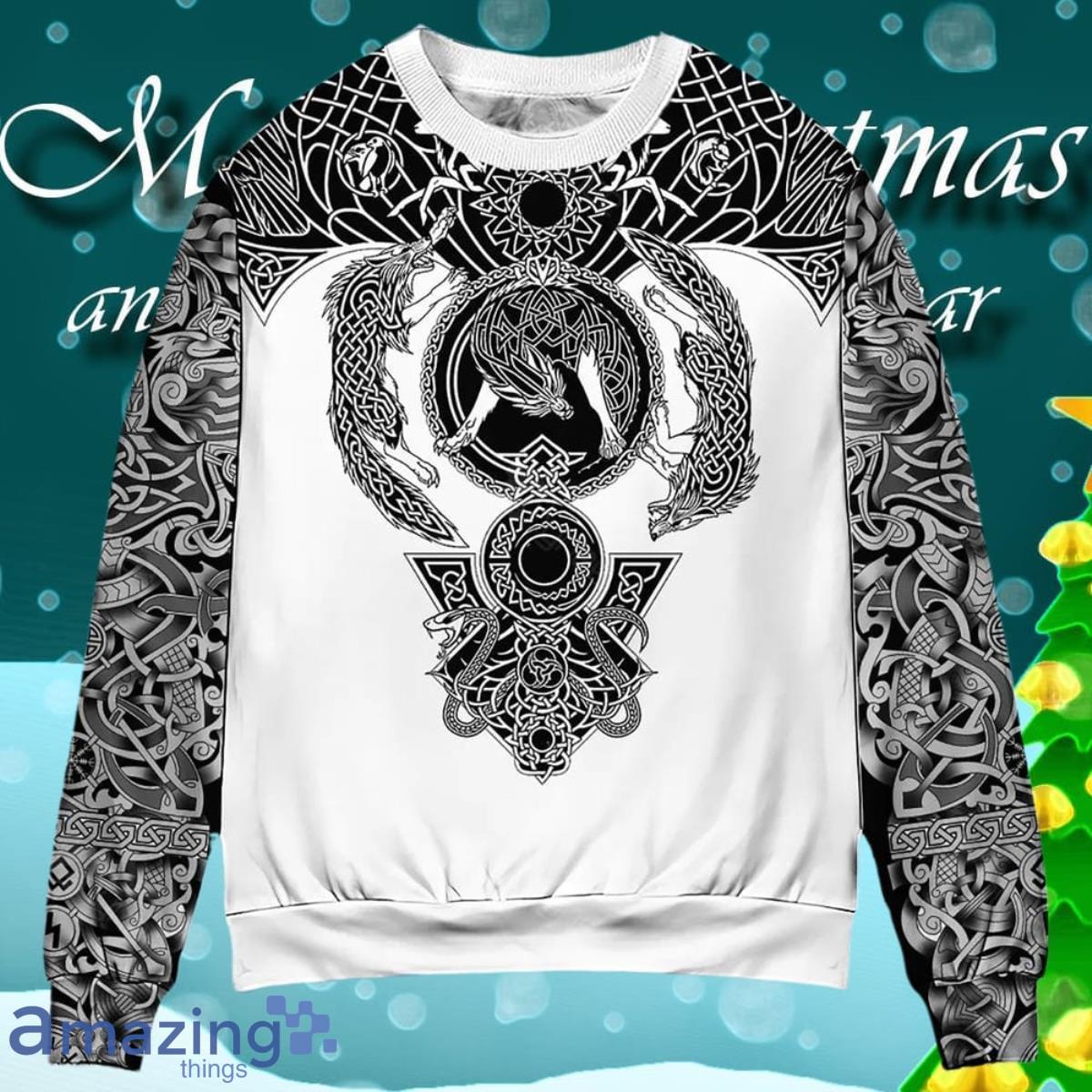Viking Warrior Blood Black And White Ugly Christmas Sweater Gift For Men And Women image Viking Warrior Blood Black And White Ugly Christmas Sweater Gift For Men And Women Product Photo 1