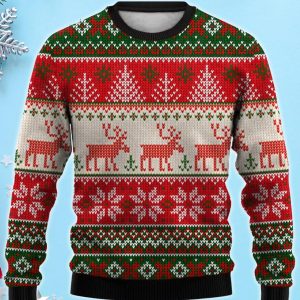 Vintage Elk Snow 3D Ugly Christmas Sweater, Xmas Gift For Everyone Product Photo 1