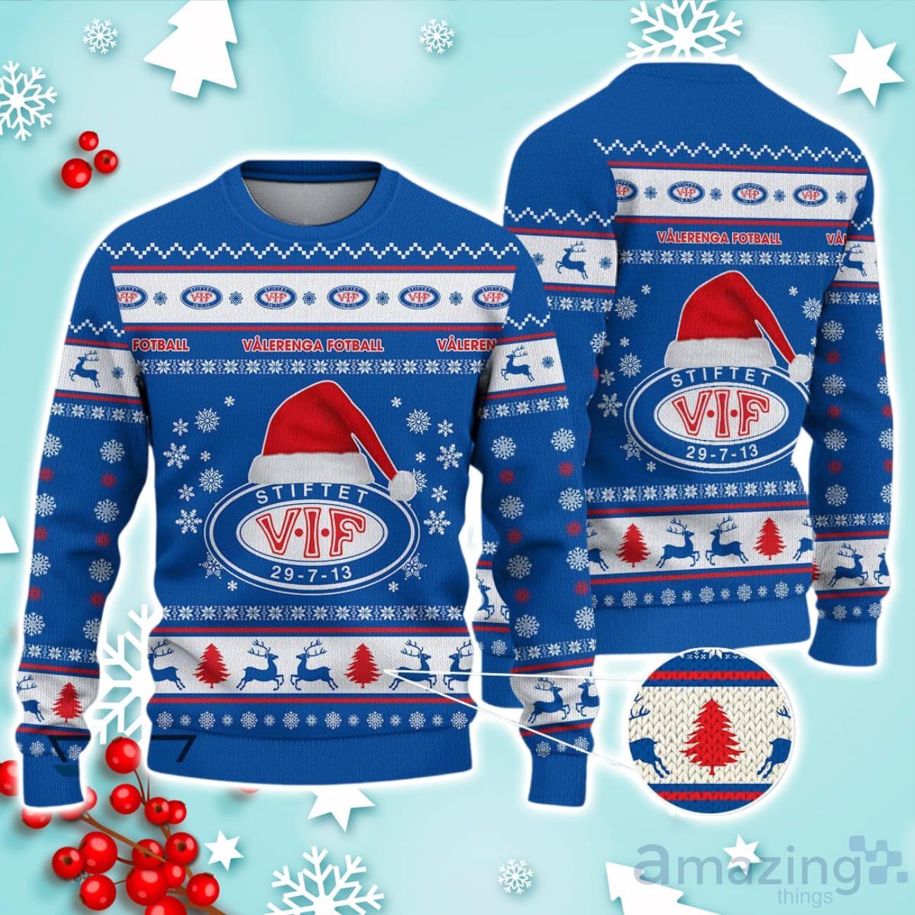 Vålerenga Fotball Ugly Christmas Sweater Ideal Gift For Fans image Vålerenga Fotball Ugly Christmas Sweater Ideal Gift For Fans Product Photo 1
