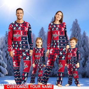 Washington Capitals Pajamas Set Cute Gift Custom Name Christmas snowflake pattern Pajamas Christmas Gift For Family Product Photo 1