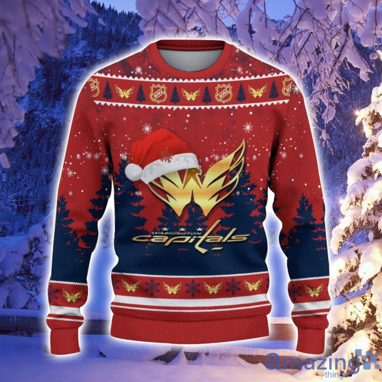 Washington Capitals Santa Hat Pattern Ugly Christmas Sweater For Men And Women image Washington Capitals Santa Hat Pattern Ugly Christmas Sweater For Men And Women Product Photo 2
