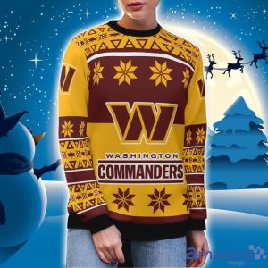 Washington Commanders Logo Big Snowflake Pattern Ugly Christmas Sweater Product Photo 3