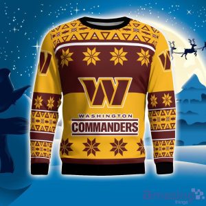 Washington Commanders Logo Big Snowflake Pattern Ugly Christmas Sweater Product Photo 1