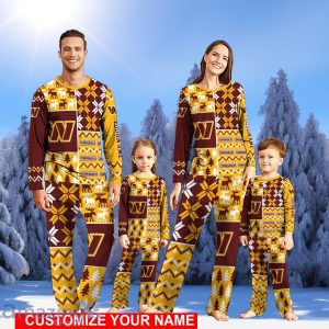 Washington Commanders Pajamas Set Cute Gift Custom Name Christmas snowflake pattern Pajamas Christmas Gift For Family Product Photo 1