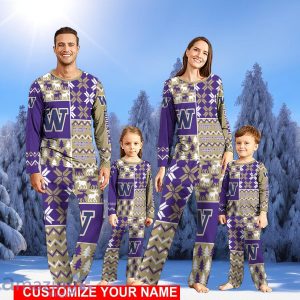Washington Huskies Pajamas Set Cute Gift Personalized Name For Sport Fans Christmas Pajamas Set Cute Gift For Family Product Photo 1