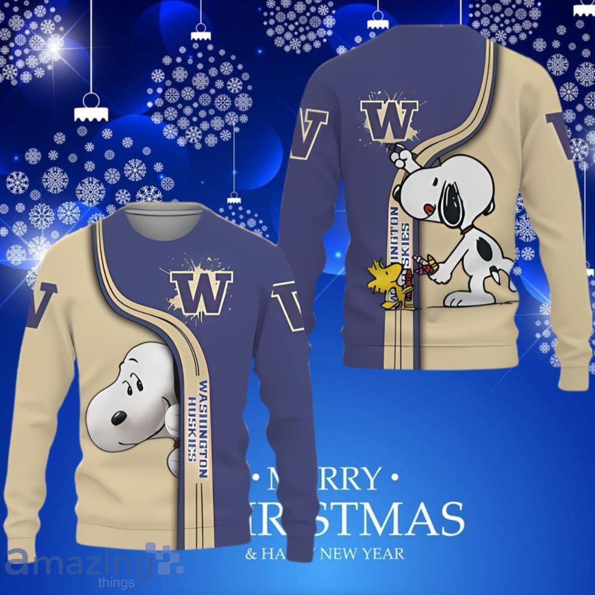 Washington Huskies Snoopy Sports Football Ugly Christmas Sweater Unique Gift image Washington Huskies Snoopy Sports Football Ugly Christmas Sweater Unique Gift Product Photo 1
