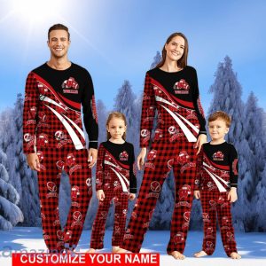 Wisconsin Badgers Team Pajamas Personalize Name Buffalo Plaid Christmas Pajamas Set Cute Gift Product Photo 1