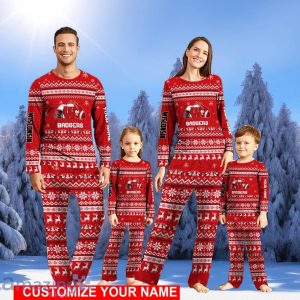 Wisconsin Badgers Team Pajamas Set Cute Gift Christmas Gift For Football Fan Family Holiday Gift Personalized Name Product Photo 1