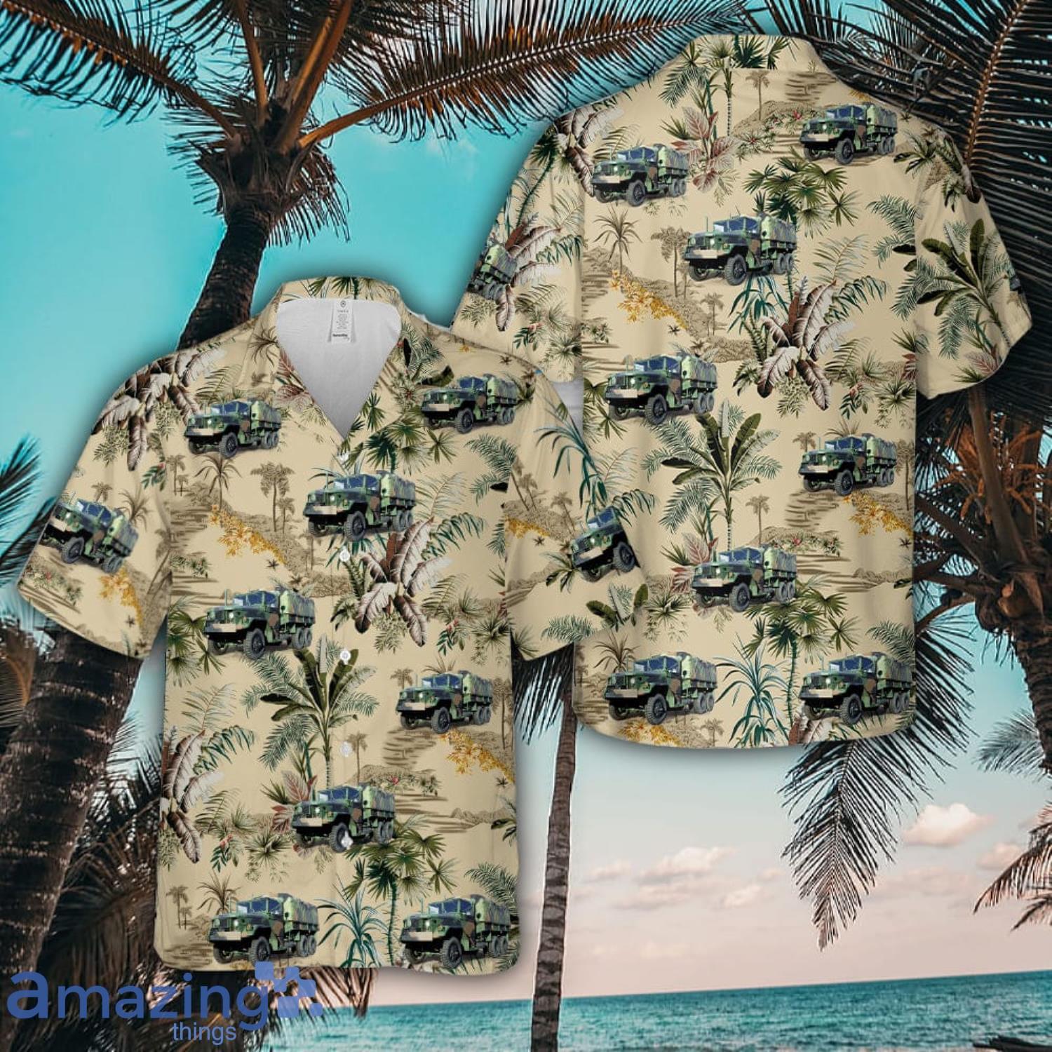 1971 AM General M35A2 with winch and camouflage cargo 3D Hawaiian Shirt Summer Time Holiday Gift For Men And Women image 1971 AM General M35A2 with winch and camouflage cargo 3D Hawaiian Shirt Summer Time Holiday Gift For Men And Women Product Photo 1