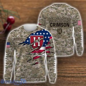 Harvard Crimson Custom Name Camo Pattern T-Shirt Hoodie Sweatshirt Zipper Hoodie Father's Day Gift Product Photo 2