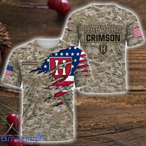 Harvard Crimson Custom Name Camo Pattern T-Shirt Hoodie Sweatshirt Zipper Hoodie Father's Day Gift Product Photo 3