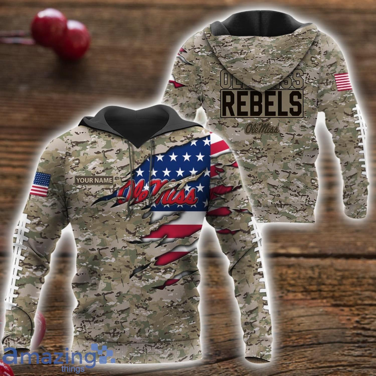 Ole Miss Rebels Custom Name Camo Pattern T Shirt Hoodie Sweatshirt Zipper Hoodie Father's Day Gift image Ole Miss Rebels Custom Name Camo Pattern T-Shirt Hoodie Sweatshirt Zipper Hoodie Father's Day Gift Product Photo 1