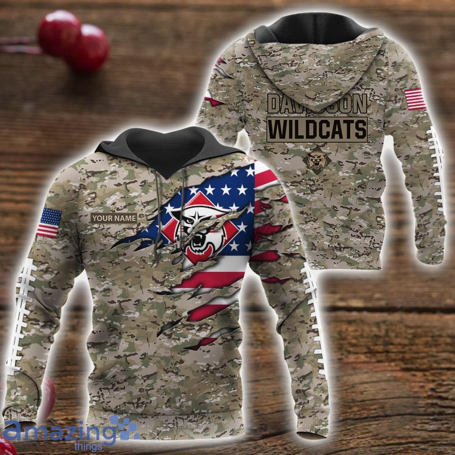 Davidson Wildcats Custom Name Camo Pattern T Shirt Hoodie Sweatshirt Zipper Hoodie Father's Day Gift image Davidson Wildcats Custom Name Camo Pattern T-Shirt Hoodie Sweatshirt Zipper Hoodie Father's Day Gift Product Photo 1