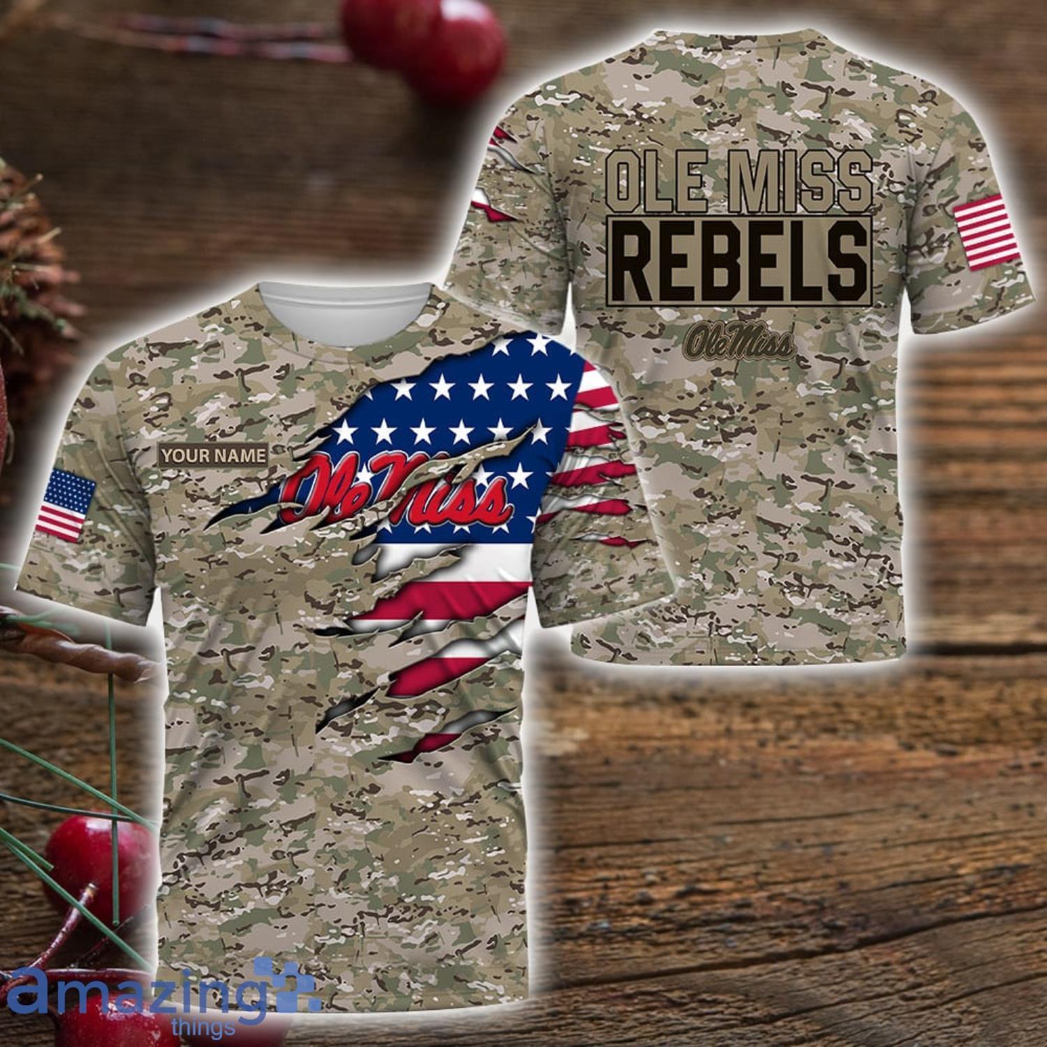 Ole Miss Rebels Custom Name Camo Pattern T Shirt Hoodie Sweatshirt Zipper Hoodie Father's Day Gift image Ole Miss Rebels Custom Name Camo Pattern T-Shirt Hoodie Sweatshirt Zipper Hoodie Father's Day Gift Product Photo 3