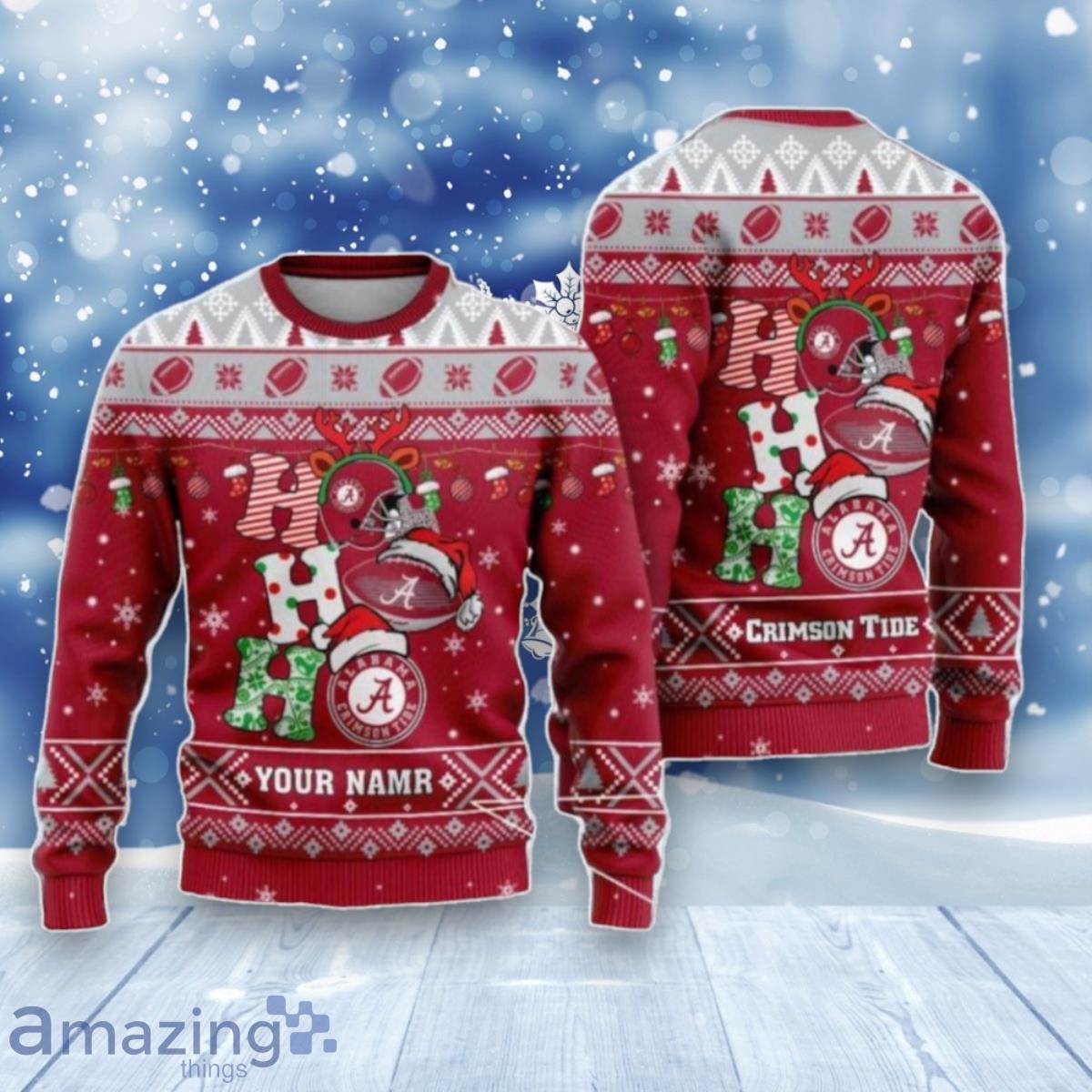 Alabama Crimson Tide Ho Ho Ho Santa’s Reindeer Ugly Christmas Sweater Style Gift image Alabama Crimson Tide Ho Ho Ho Santa’s Reindeer Ugly Christmas Sweater Style Gift Product Photo 1