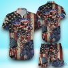 American Flag Skull Hawaiian Shirt & Short For Men And Women